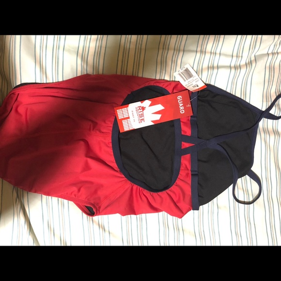 Red with blue strap lifeguard suit - Picture 2 of 3